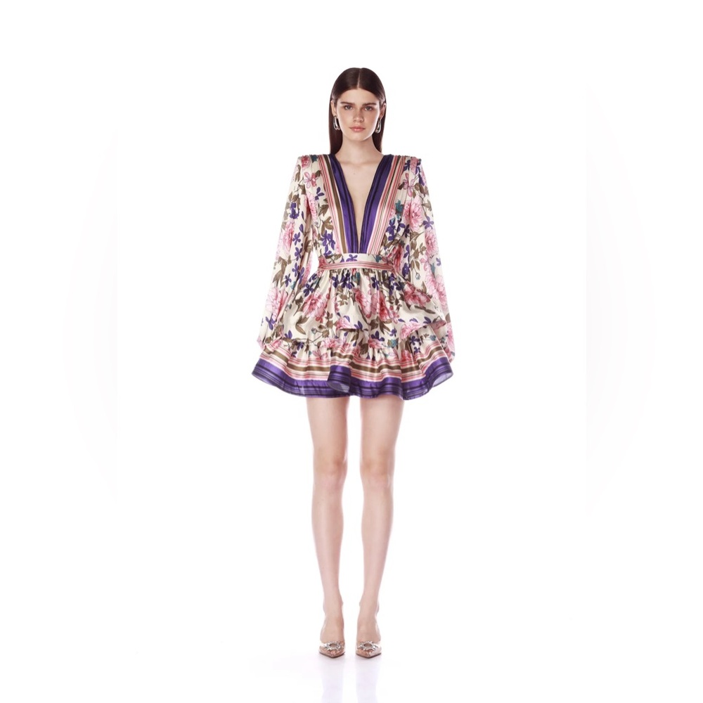 Bronx and Banco Floral Mini Dress with Purple Accents